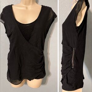 Gap Stretch Sheer Flowy Overlay Black Top Side Zipper Whimsigoth Indie Small